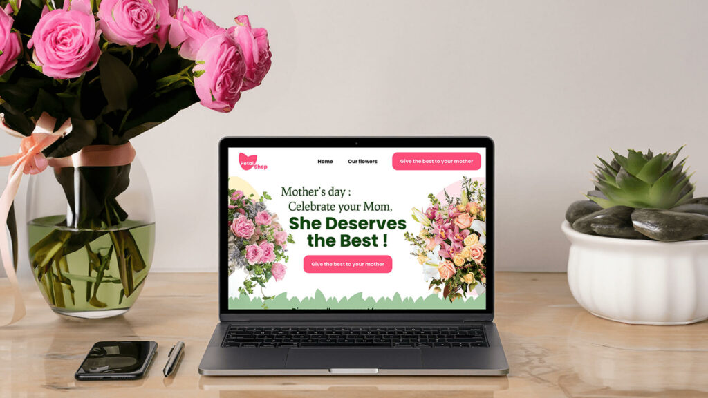 Mockup d'une landing page de vente de fleur pour la fête des meres